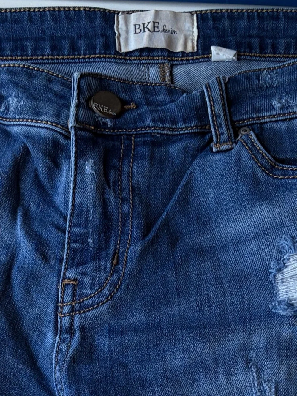 BKE Dark Blue Distressed Denim Shorts